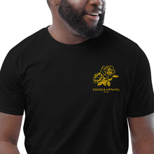 Load image into Gallery viewer, Men's Short Sleeve Black Embroidered Organic Cotton T-Shirt (yellow roses)